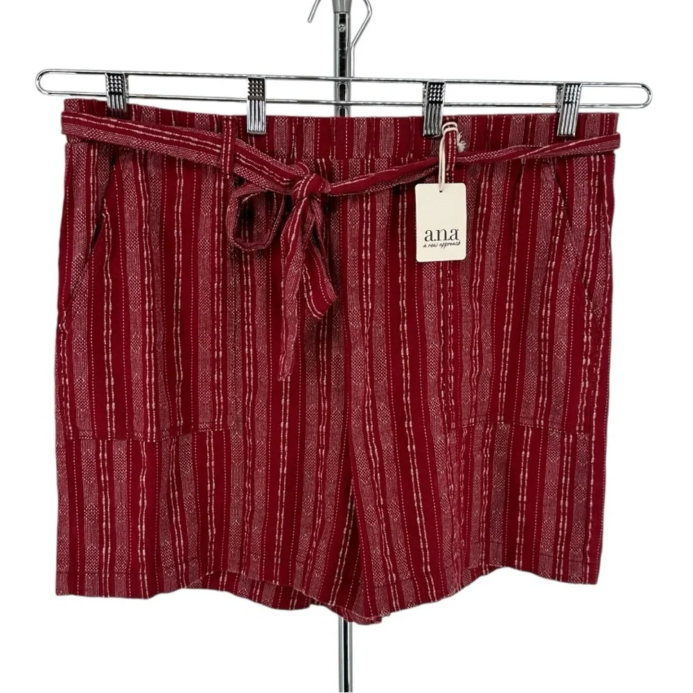 a.n.a Linen Blend Womens High Rise Pull-On Short Red Derby Stripe XXL NWT